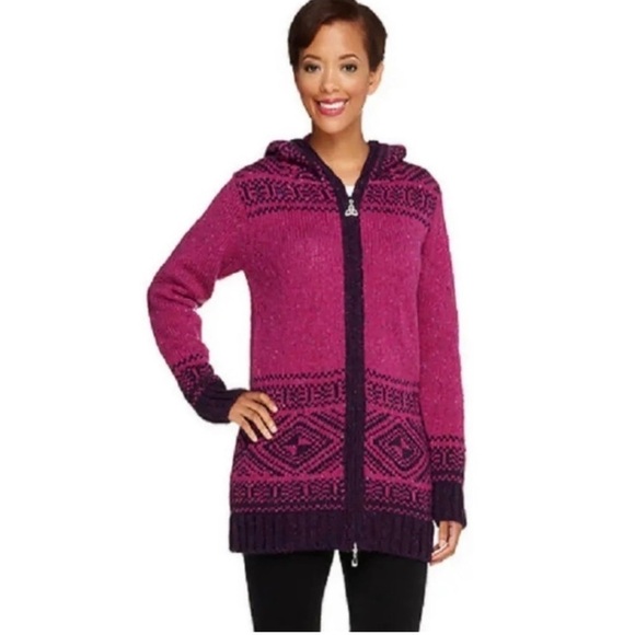 Aran Craft Merino Wool Zip Front Hood Wool Sweater S - Picture 4 of 6